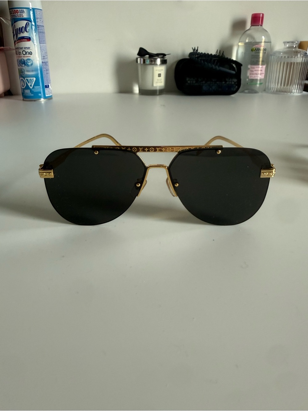 Louis Vuitton Gold Frame Black Lens Sunglasses